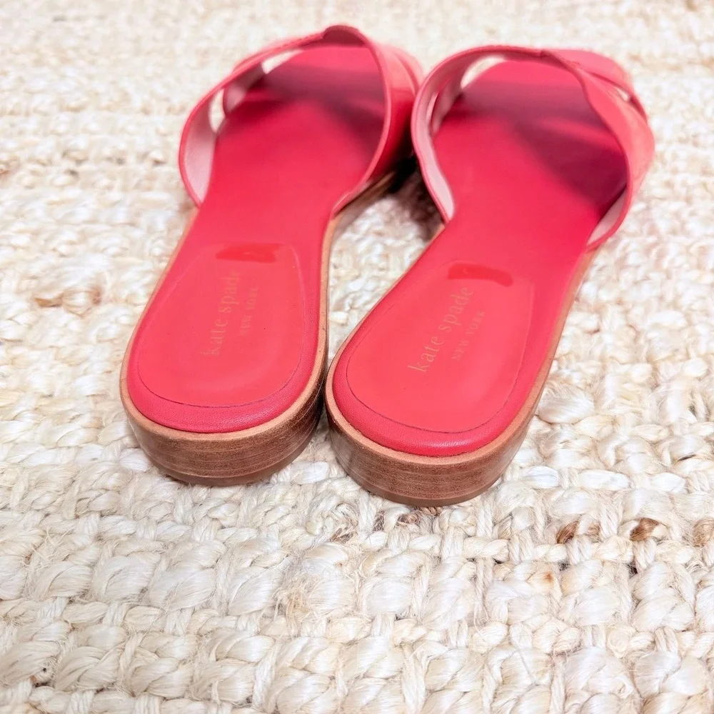 Kate Spade New York Orange Patent Leather H-Strap Slide Sandals Womens 8.5 Flat